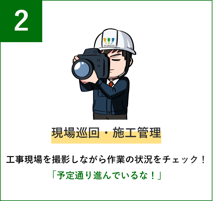 現場巡回・施工管理 工事現場を撮影しながら作業の状況をチェック！「うん、予定通り進んでいるな！」