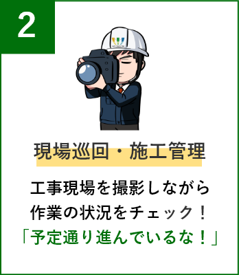 現場巡回・施工管理 工事現場を撮影しながら作業の状況をチェック！「うん、予定通り進んでいるな！」